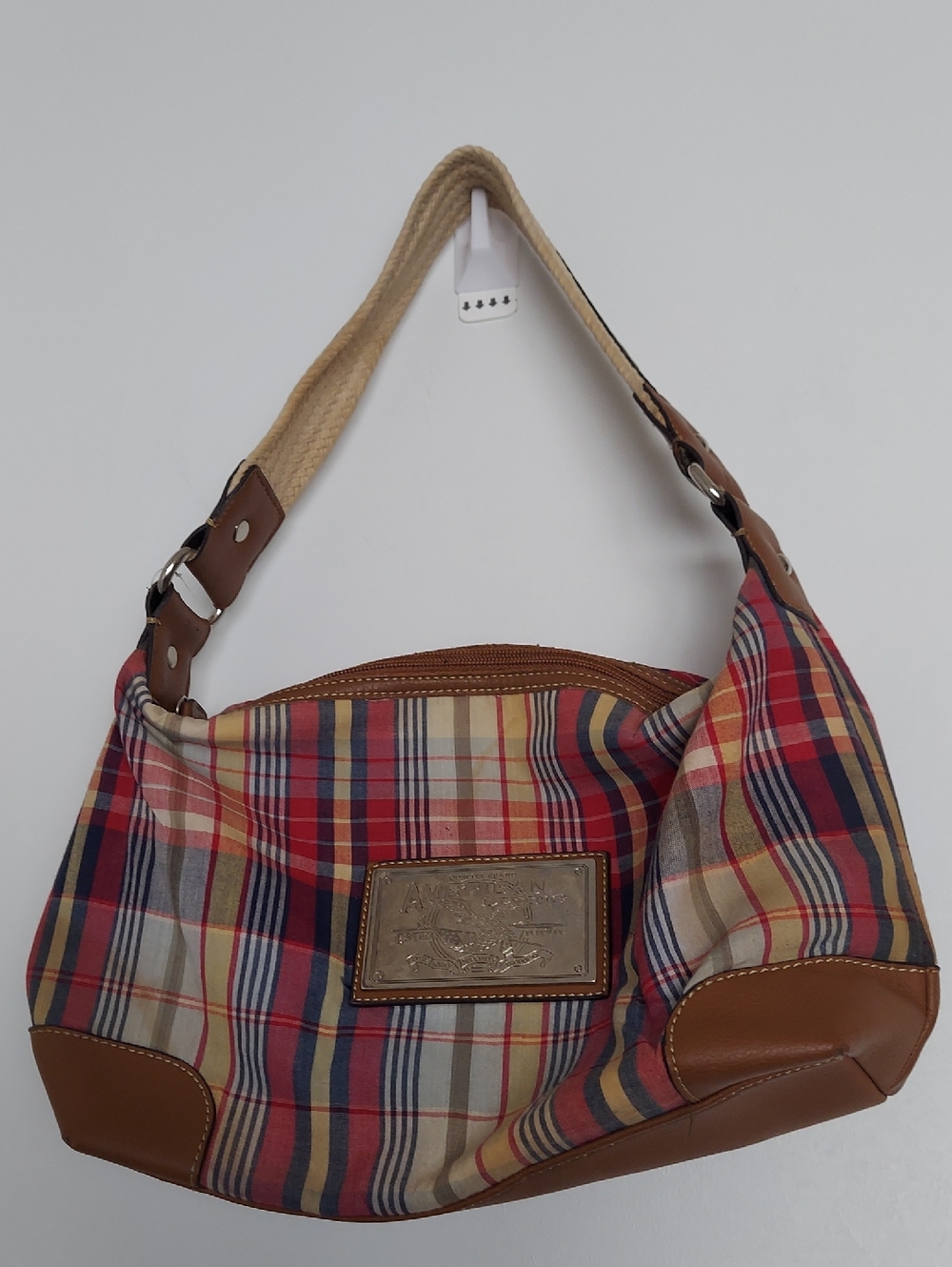 American Living Multicolor Plaid Shoulder Bag with Brown Trim